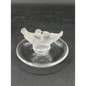 Lalique France Signed Birds Crystal Ring Trinket Dish Deux Colombes Kissing